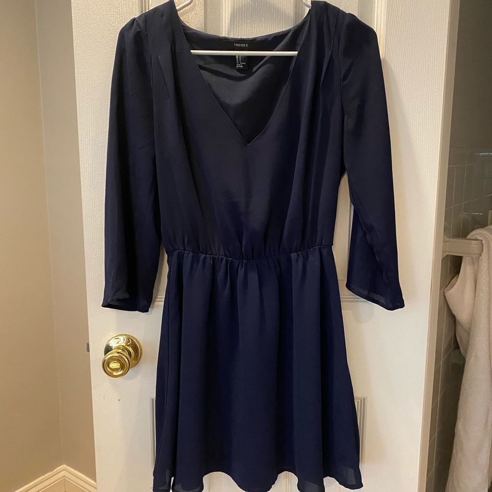 F21 Long Sleeve Navy Blue Dress